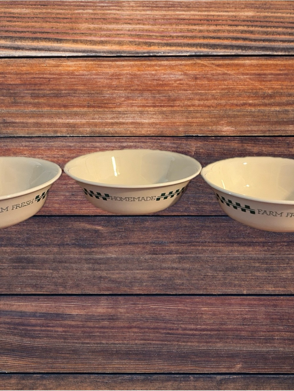 Set of 3 Corelle “Homemade” “Farm Fresh” Ceramic Serving Bowls-Cream Green Trim